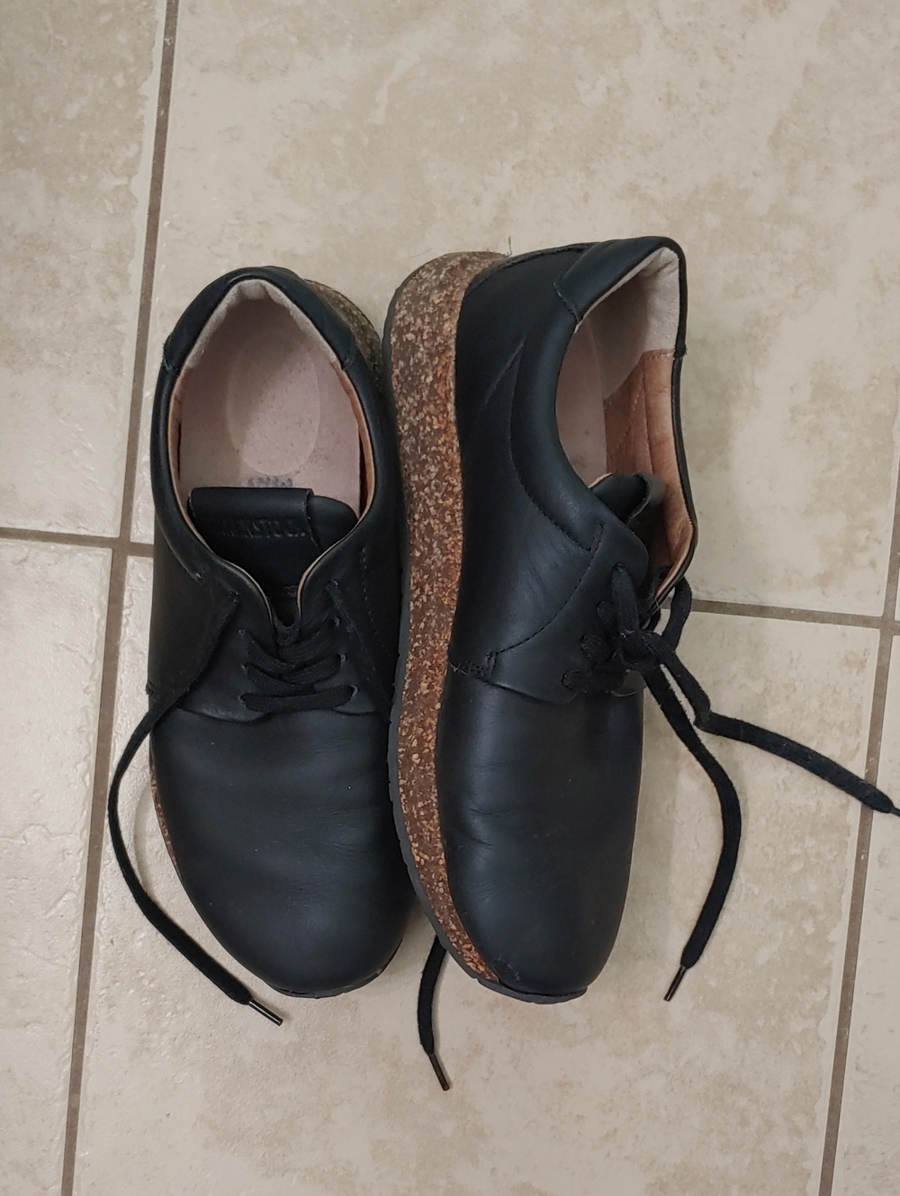 Birkenstock Wrigley Sneakers Women's 39 Black Lace Up Cork Sole Shoes